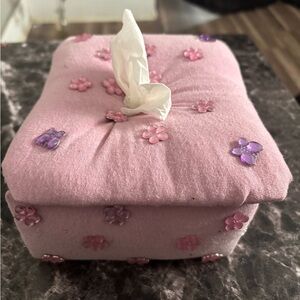 Pink Floral Tissue Box Cover